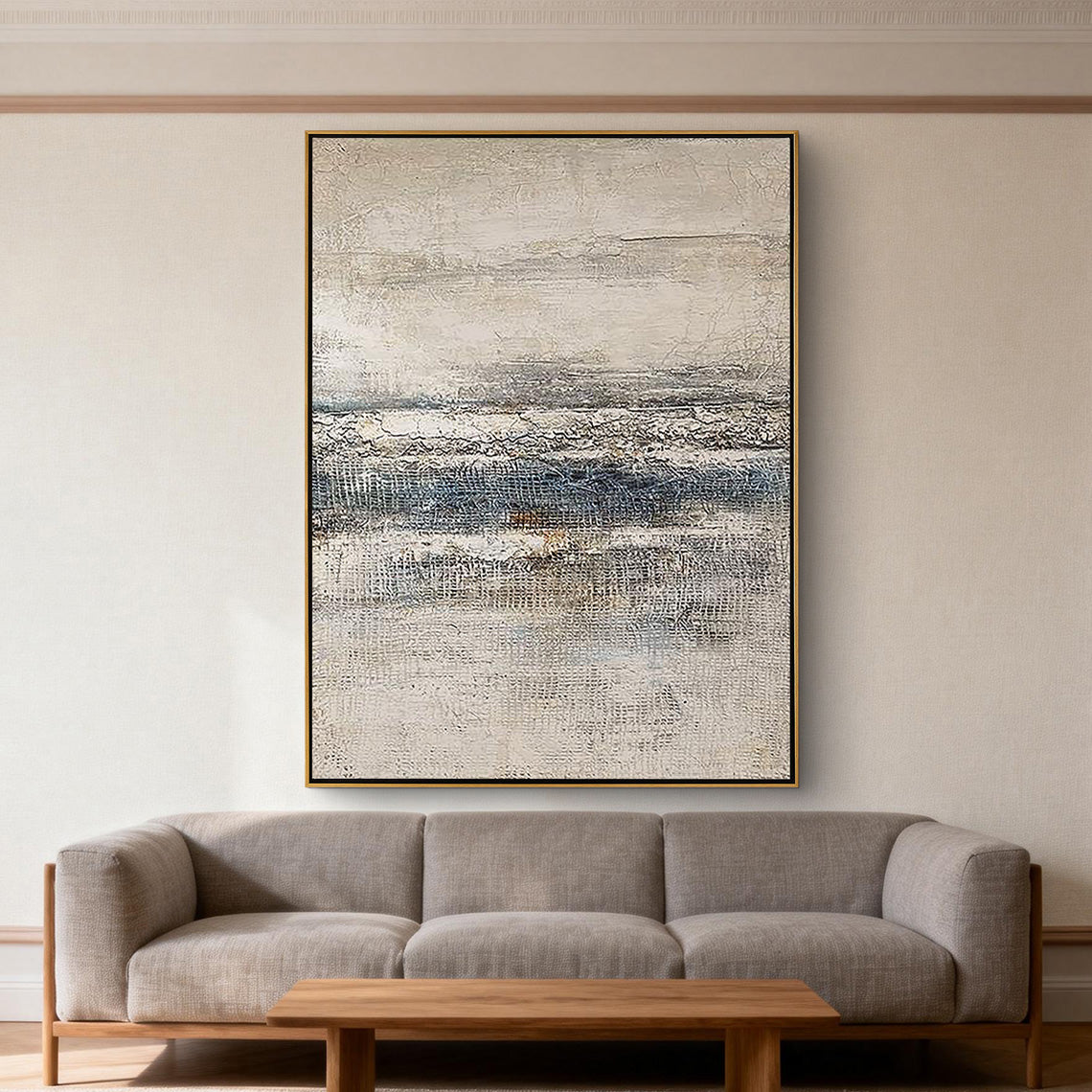 Silent Horizon – Modern Grayscale Textured Grid Relief Wabi-Sabi Painting | Japandi Wabi-Sabi Living Room & Bedroom Art