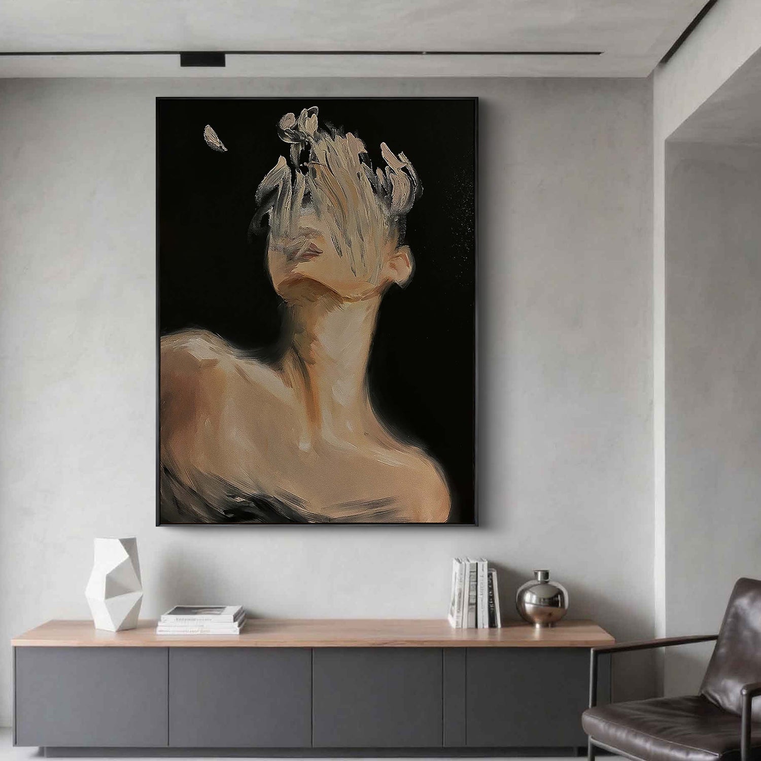 Noir Reflection – Heavy Texture Palette Knife Face Portrait Painting | Modern Noir Portrait Living Room & Hotel Art