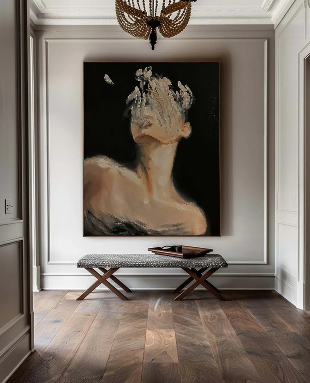 Noir Reflection – Heavy Texture Palette Knife Face Portrait Painting | Modern Noir Portrait Living Room & Hotel Art
