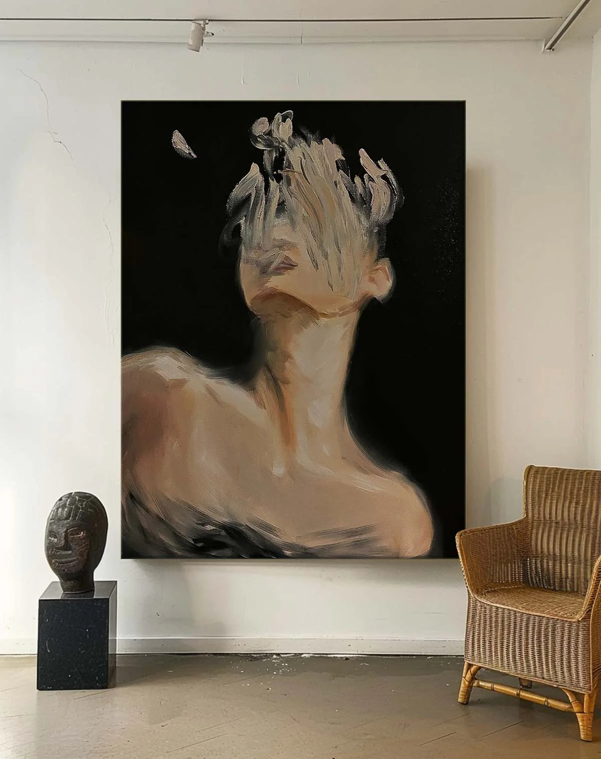 Noir Reflection – Heavy Texture Palette Knife Face Portrait Painting | Modern Noir Portrait Living Room & Hotel Art