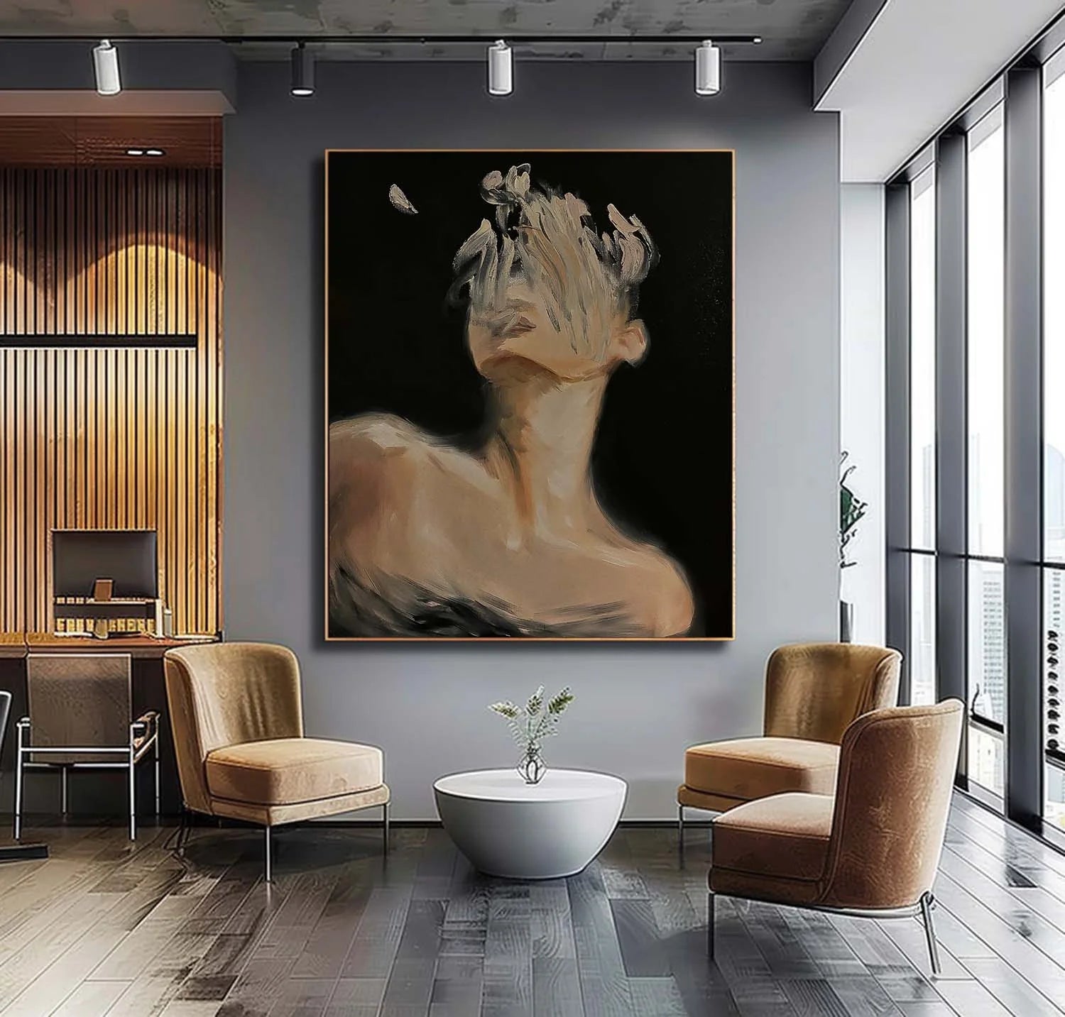Noir Reflection – Heavy Texture Palette Knife Face Portrait Painting | Modern Noir Portrait Living Room & Hotel Art
