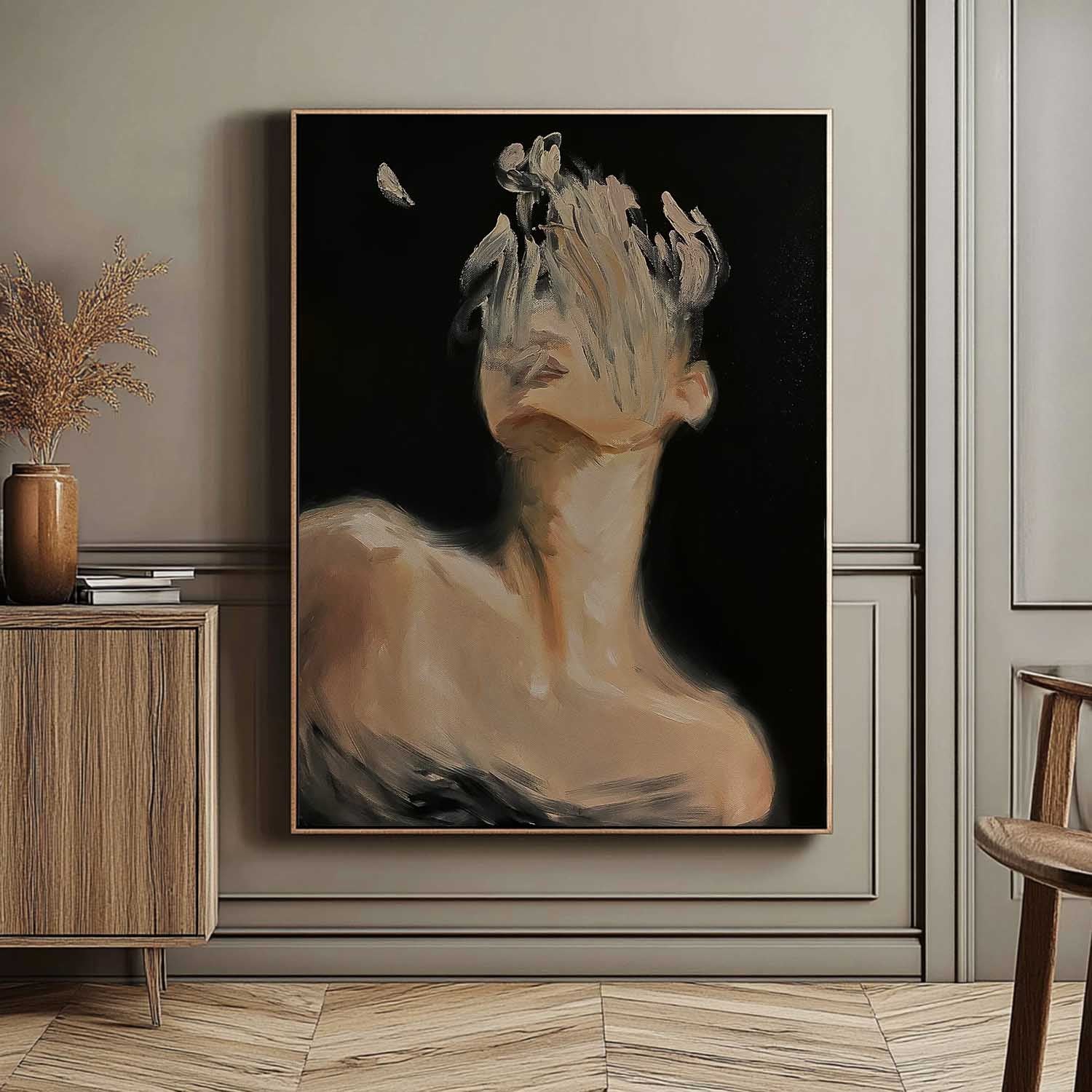 Noir Reflection – Heavy Texture Palette Knife Face Portrait Painting | Modern Noir Portrait Living Room & Hotel Art