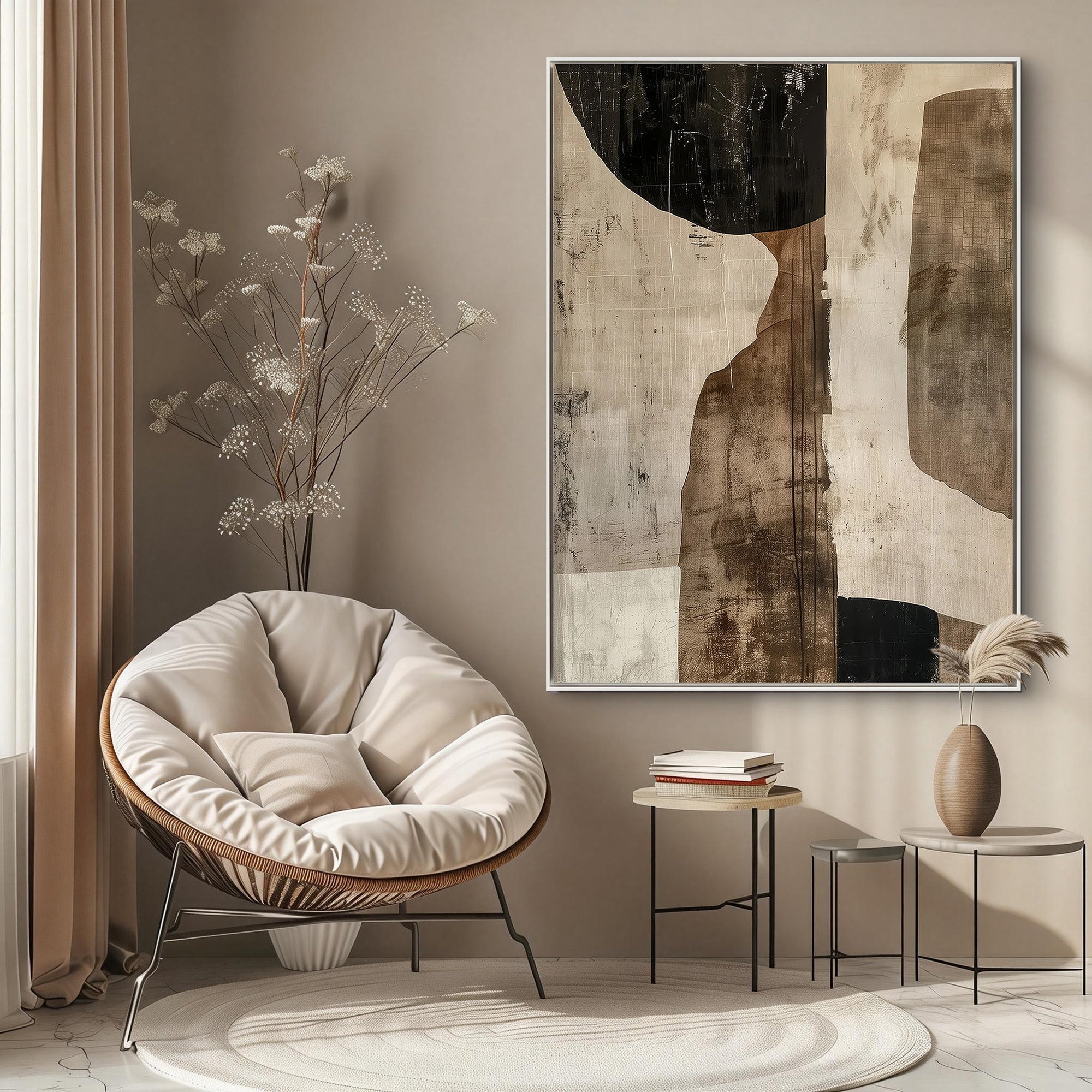 Earthen Monolith – Modern Industrial Textured Canvas Wabi-Sabi Painting | Japandi Wabi-Sabi Living Room & Bedroom Art