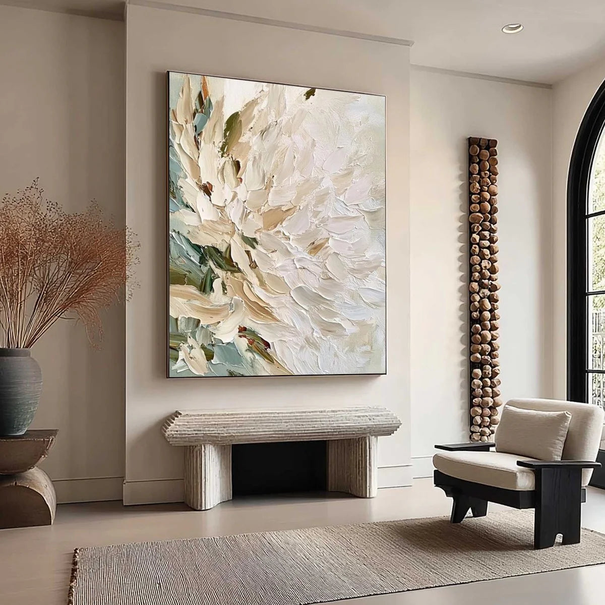 Petal Layers – Hand-Painted Creamy White and Beige 3D Floral Painting | Soft Organic Botanical Bedroom & Living Room Art