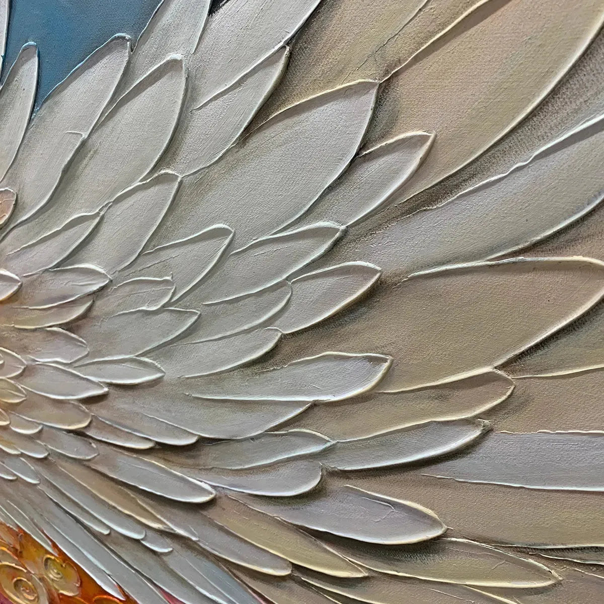 Angelic Bloom – White Feather & Pink Floral Relief Texture Painting | Contemporary Botanical Bedroom & Living Room Art