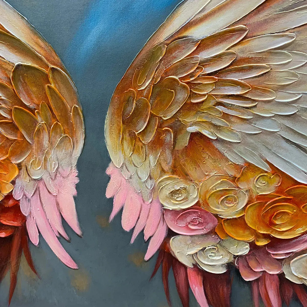 Angelic Bloom – White Feather & Pink Floral Relief Texture Painting | Contemporary Botanical Bedroom & Living Room Art