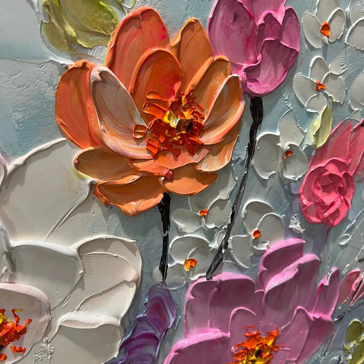 Midsummer Radiance – Modern Impasto Floral Painting | Vibrant Colorful Living Room Wall Art