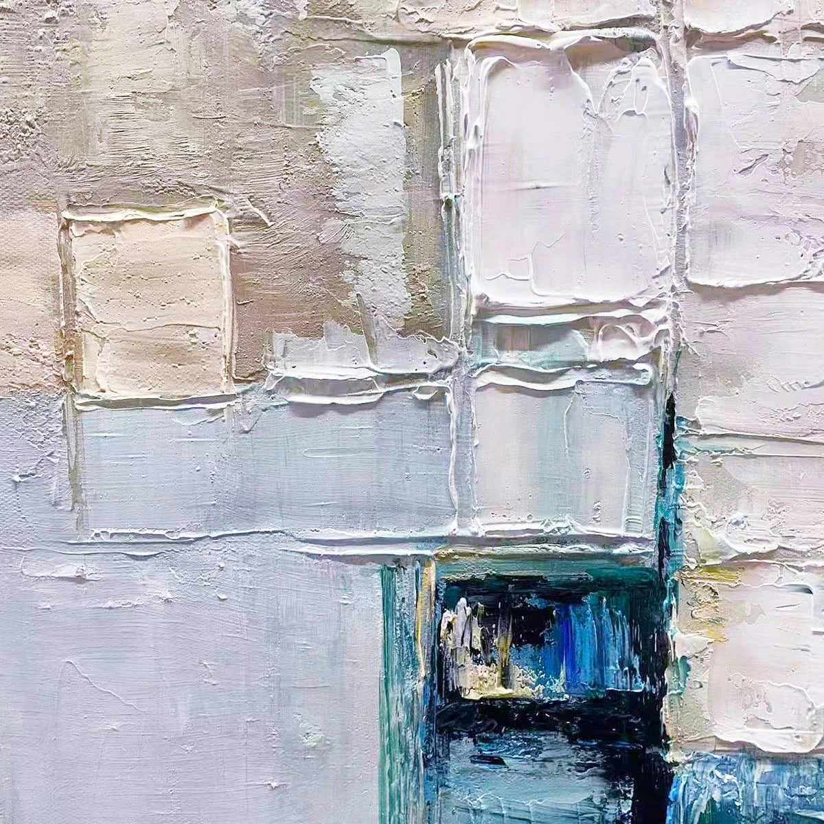 Urban Serenity – Modern Abstract Morandi Blue Grey Palette Knife Texture Painting | Modern Abstract Living Room & Office Art