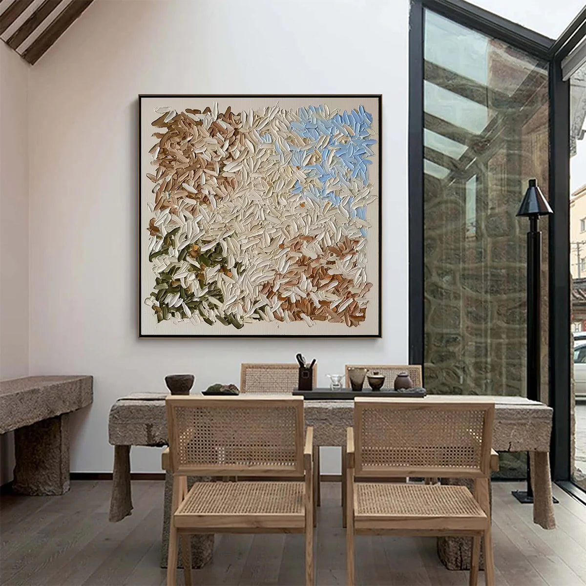 Vintage Mosaic – Earthy Tone Plaster Relief Abstract Painting | Modern Abstract Living Room & Office Art