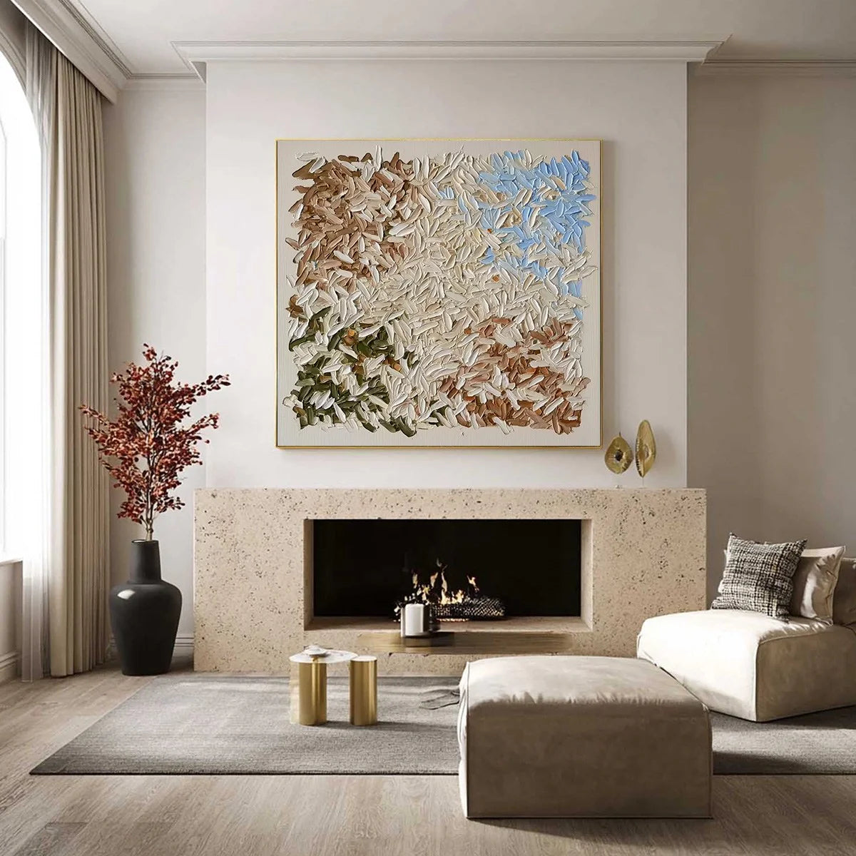 Vintage Mosaic – Earthy Tone Plaster Relief Abstract Painting | Modern Abstract Living Room & Office Art