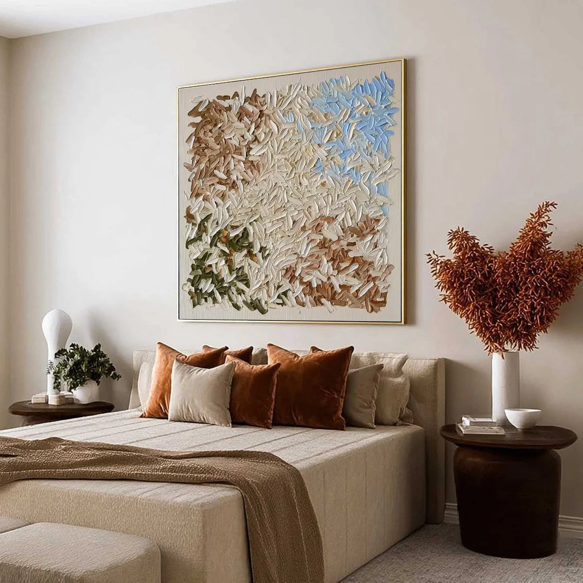 Vintage Mosaic – Earthy Tone Plaster Relief Abstract Painting | Modern Abstract Living Room & Office Art