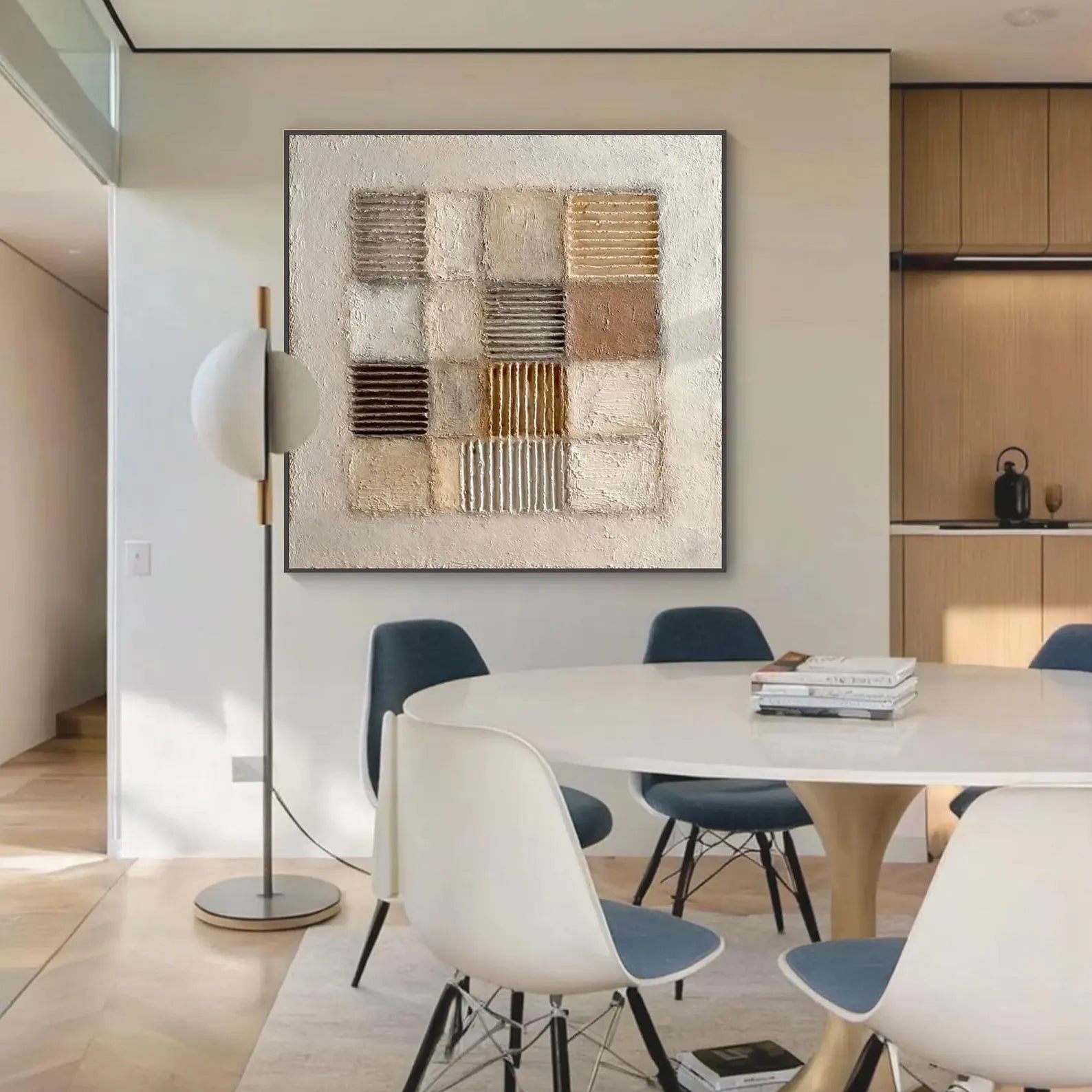SAND GRID: Modern Square 3D Heavy Texture Wabi-Sabi Wall Art, Neutral Plaster Relief Mosaic