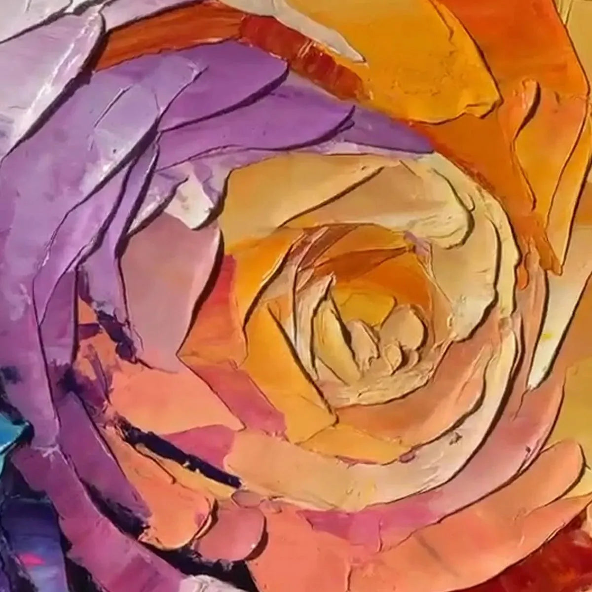 VORTEX BLOOM: Square 3D Heavy Texture Abstract Wall Art, Vibrant Rainbow Palette Knife Canvas