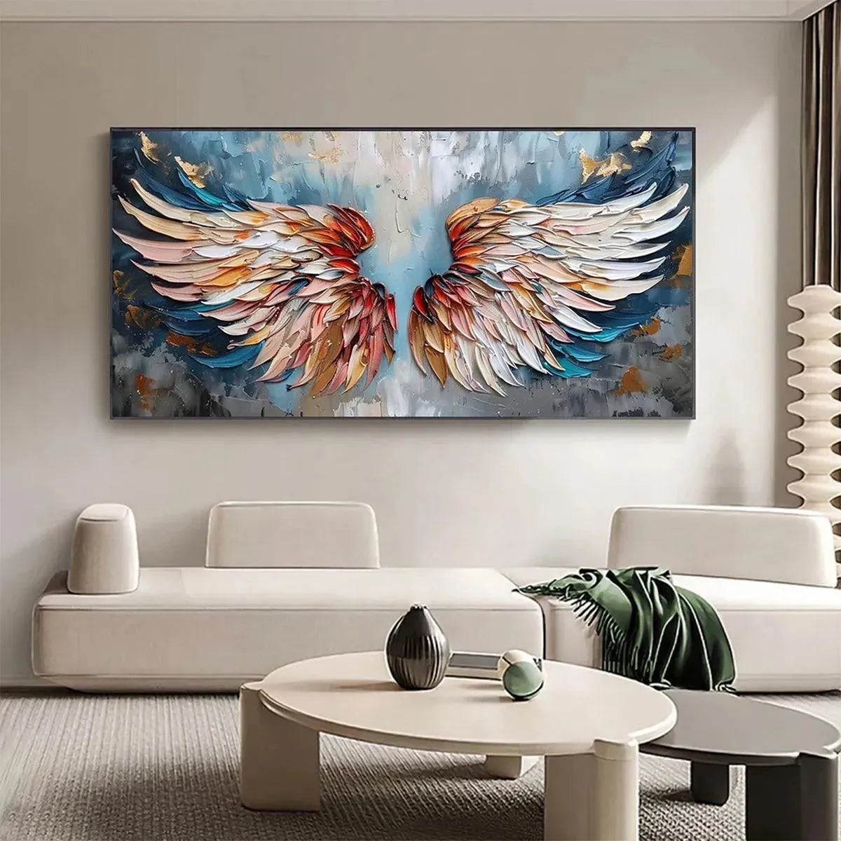 Angelic Rise – Modern Feather Relief Texture Painting | Contemporary Plaster Texture Living Room & Office Art