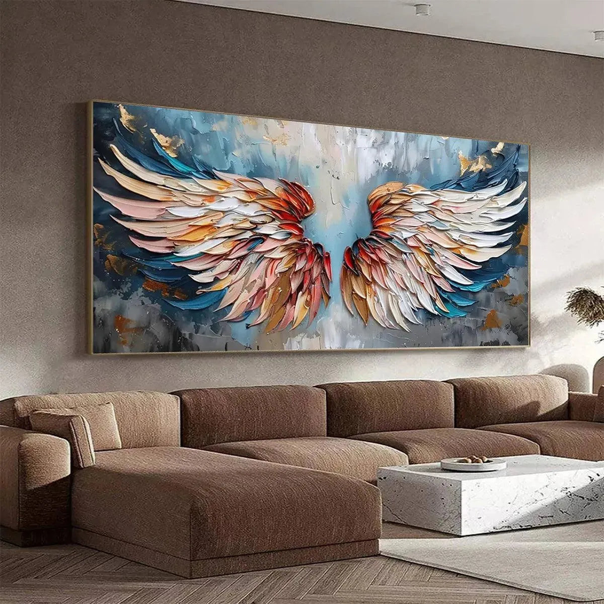 Angelic Rise – Modern Feather Relief Texture Painting | Contemporary Plaster Texture Living Room & Office Art