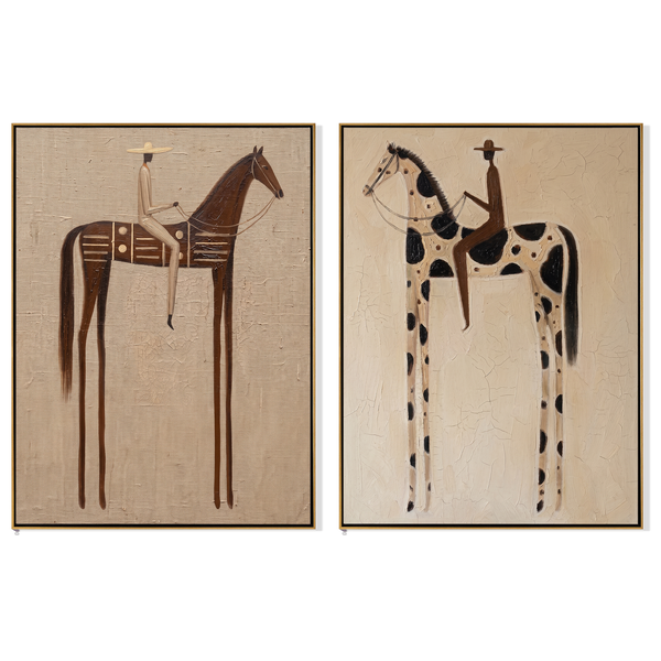 Blanket & Spot Diptych – Vintage Americana Two Ledger-Art Riders Two-Panel Painting | Wabi-Sabi Living Room Art