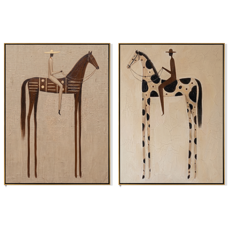 Blanket & Spot Diptych – Vintage Americana Two Ledger-Art Riders Two-Panel Painting | Wabi-Sabi Living Room Art