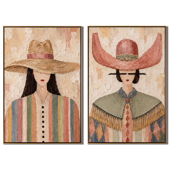 Straw Hat Stripes – Woman in Striped Dress with Woven Hat Painting | Vintage Americana Vertical Art
