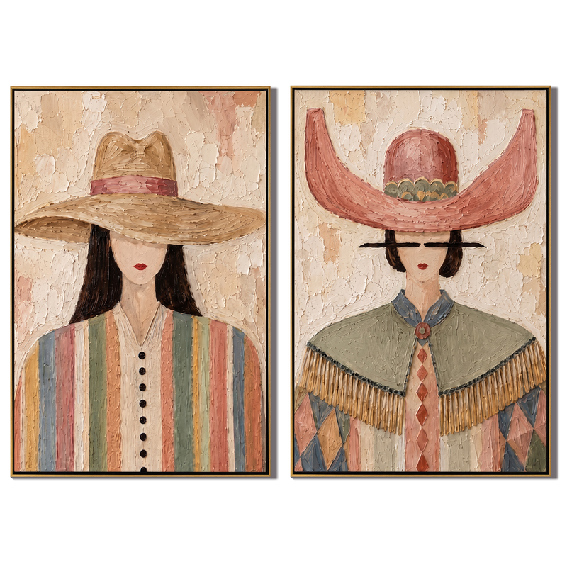 Straw Hat Stripes – Woman in Striped Dress with Woven Hat Painting | Vintage Americana Vertical Art