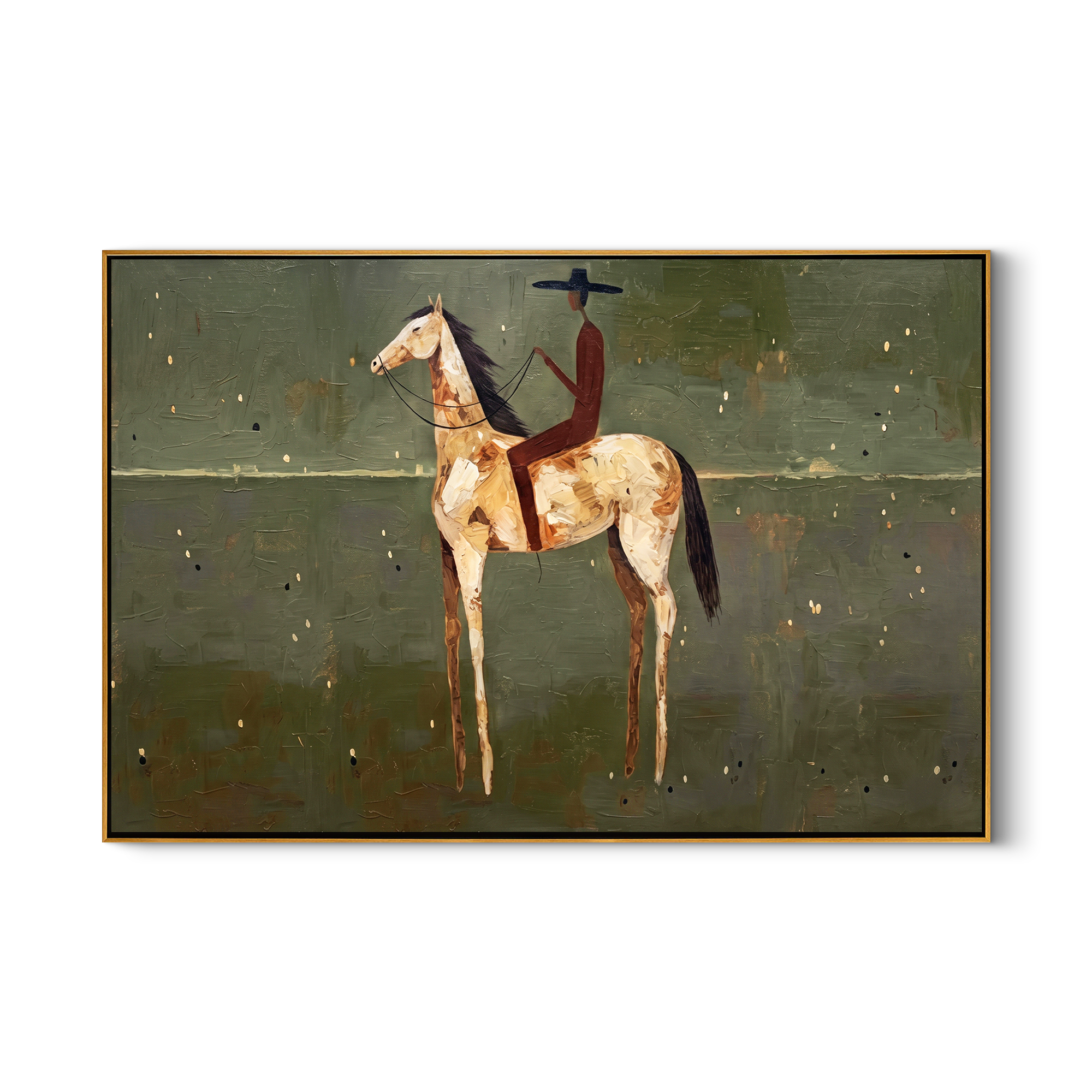 Plains Rider – Vintage Americana Minimalist Cowboy on Horseback Painting | Western Modern Living Room Art