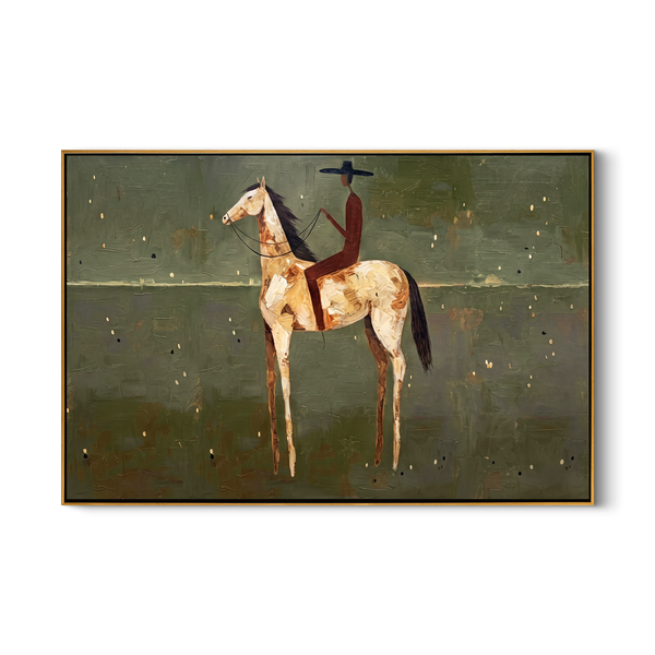 Plains Rider – Vintage Americana Minimalist Cowboy on Horseback Painting | Western Modern Living Room Art