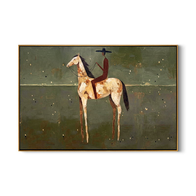 Plains Rider – Vintage Americana Minimalist Cowboy on Horseback Painting | Western Modern Living Room Art
