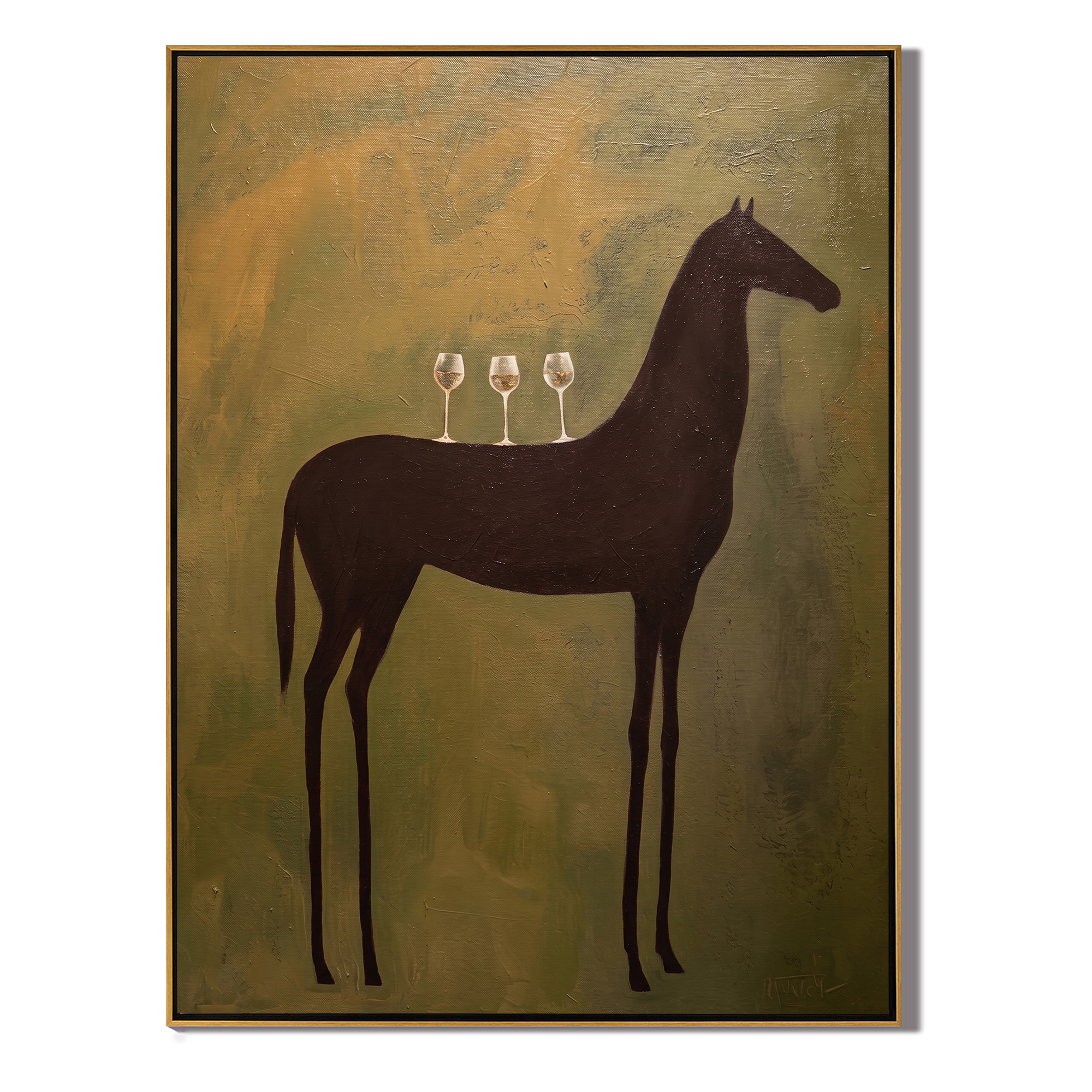 The Cellar Horse – Vintage Americana Black Horse Wine Painting | Modern Luxury Dining Room Art