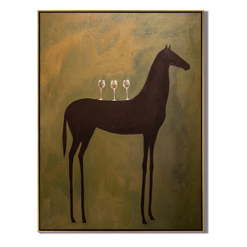 The Cellar Horse – Vintage Americana Black Horse Wine Painting | Modern Luxury Dining Room Art