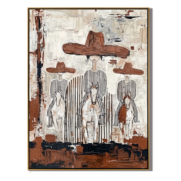 The Three Vaqueros – Vintage Americana Textured Cowboy Group Painting | Rustic Western Entryway Art