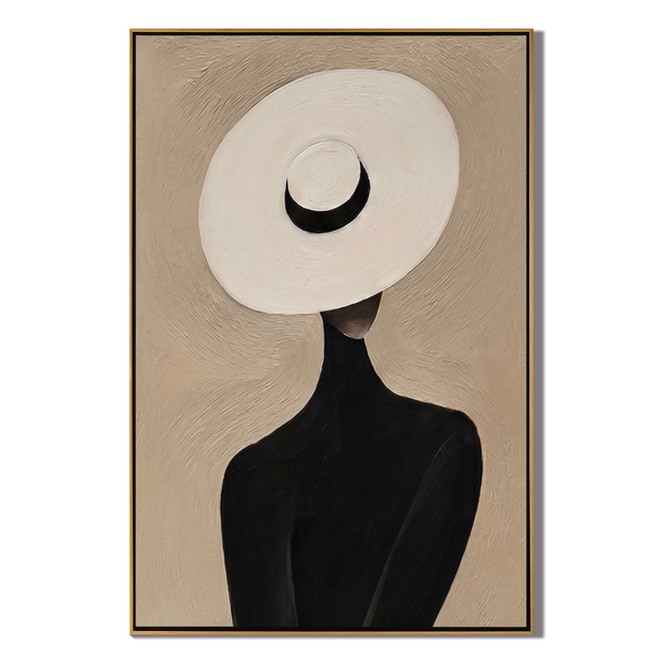 The White Hat – Vintage Americana Minimalist Woman Portrait Painting | Contemporary Hallway Art