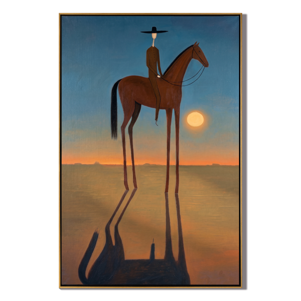 Last Light Rider – Vintage Americana Cowboy at Sunset Painting | Atmospheric Western Living Room Art