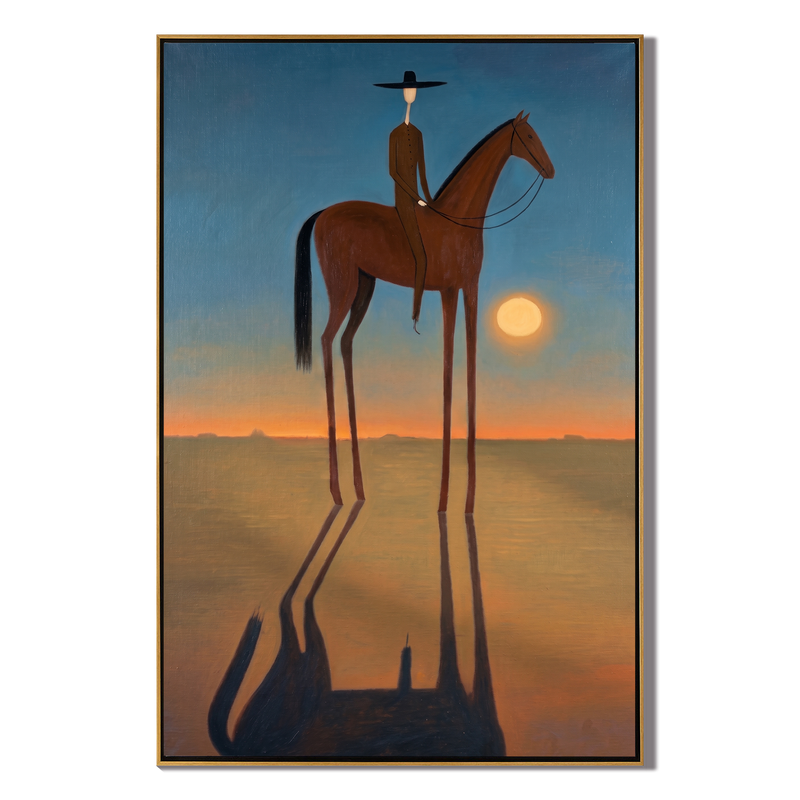Last Light Rider – Vintage Americana Cowboy at Sunset Painting | Atmospheric Western Living Room Art