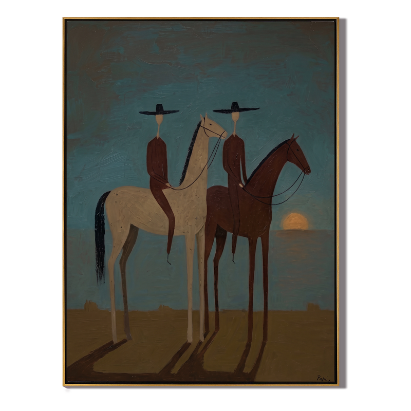 Moonrise Patrol – Vintage Americana Two Night Riders Painting | Moody Western Living Room Art
