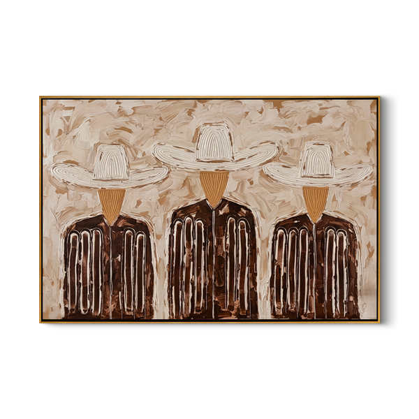 The Brotherhood – Vintage Americana Three Cowboys in Serapes Painting | Rustic Farmhouse Art