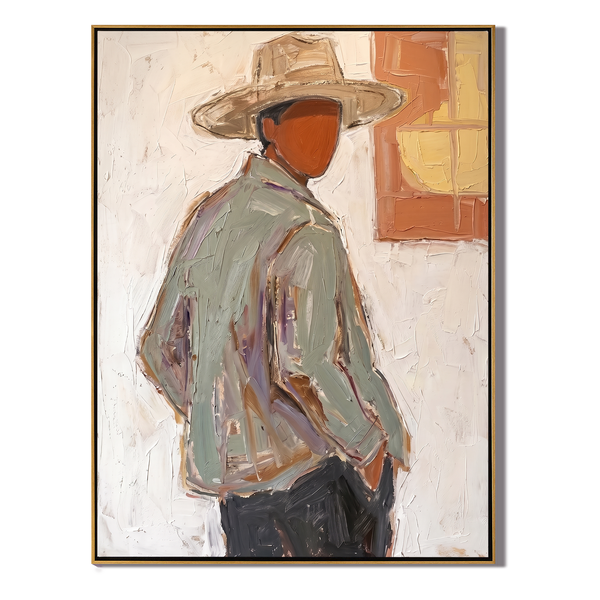 The Green Jacket – Vintage Americana Cowboy Looking Back Painting | Rustic Modern Living Room Art