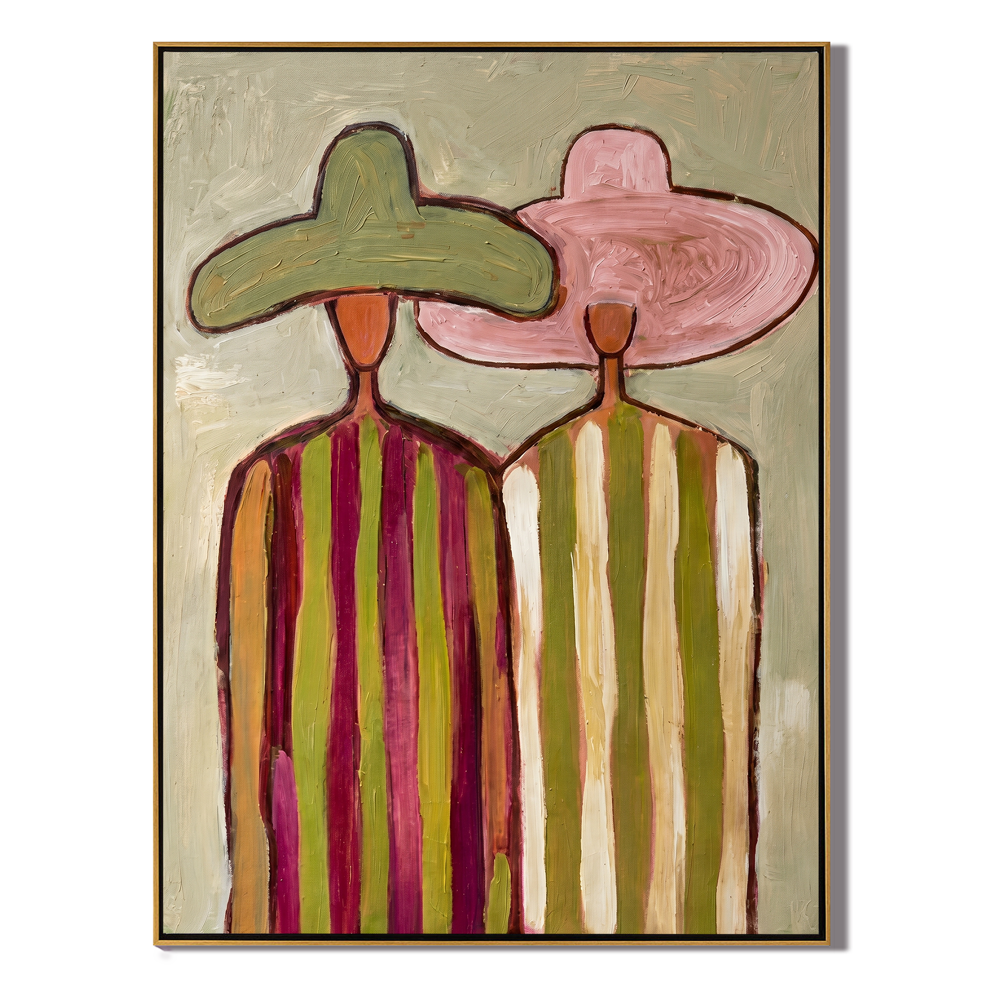 Two Sombreros – Vintage Americana Colorful Couple in Hats Painting | Vibrant Western Living Room Art
