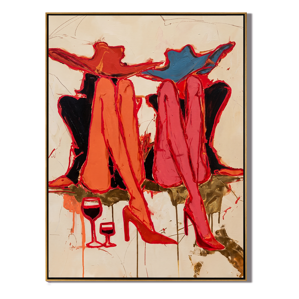 Wine & Heels – Vintage Americana Expressive Women Painting | Bold Modern Living Room Art