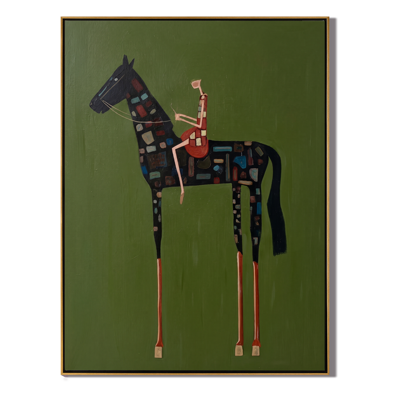 Mosaic Stallion – Vintage Americana Colorful Patchwork Horse Painting | Bold Modern Living Room Art