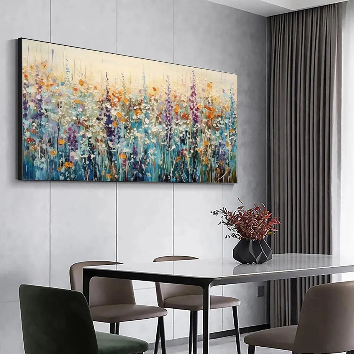 Morning in Giverny – Thick Impasto Wildflower Meadow Painting | Colorful Impressionist Floral Living Room Art