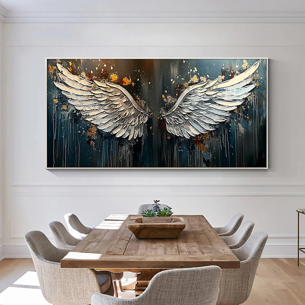 Awakening Wings – Heavy Impasto Angel Wings painting | Modern Luxury Dark Gold Leaf  Living Room Art