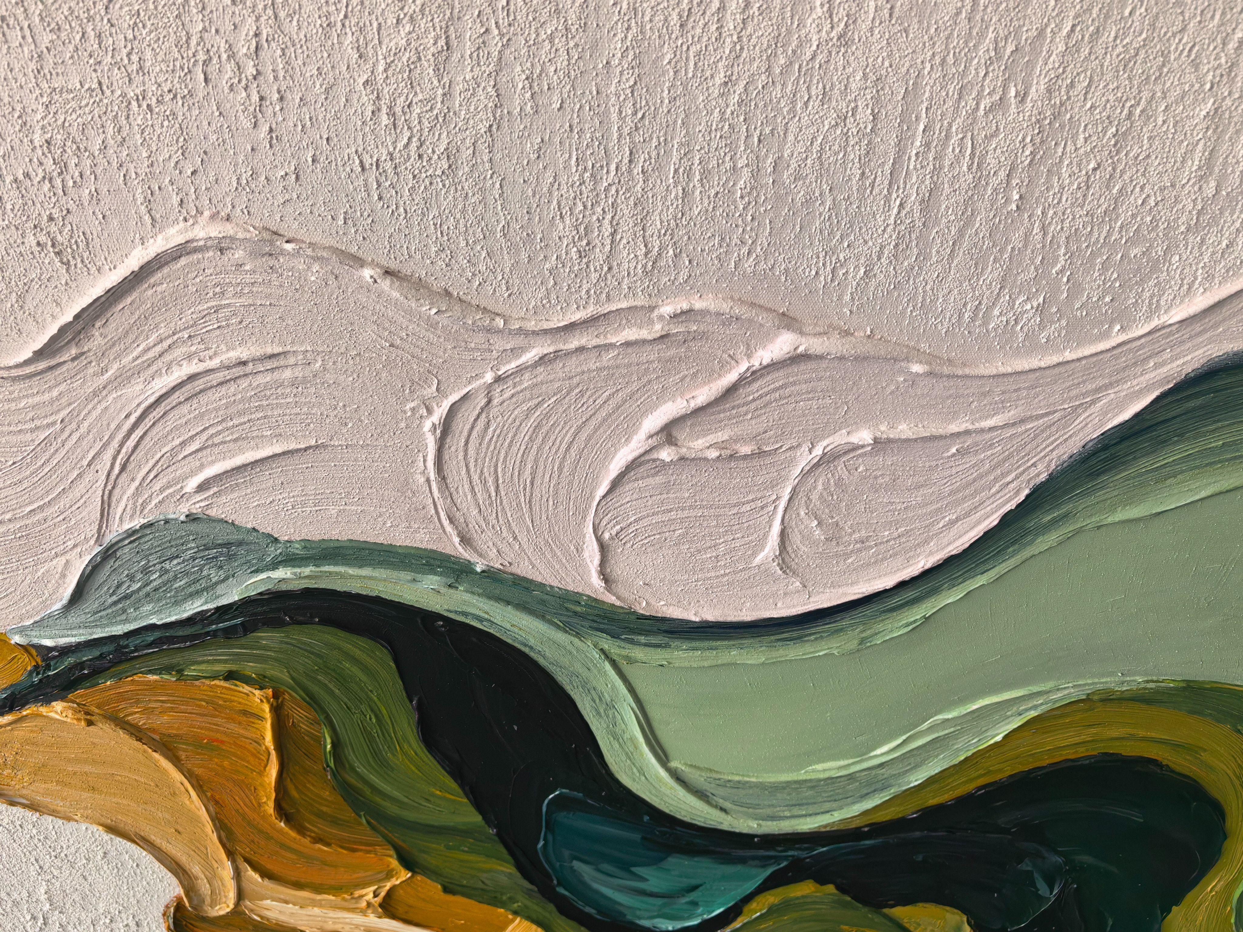 Earth's Veins – Modern Sculptural Texture Abstract Painting | Wabi-Sabi Vintage Green Entryway Wall Art