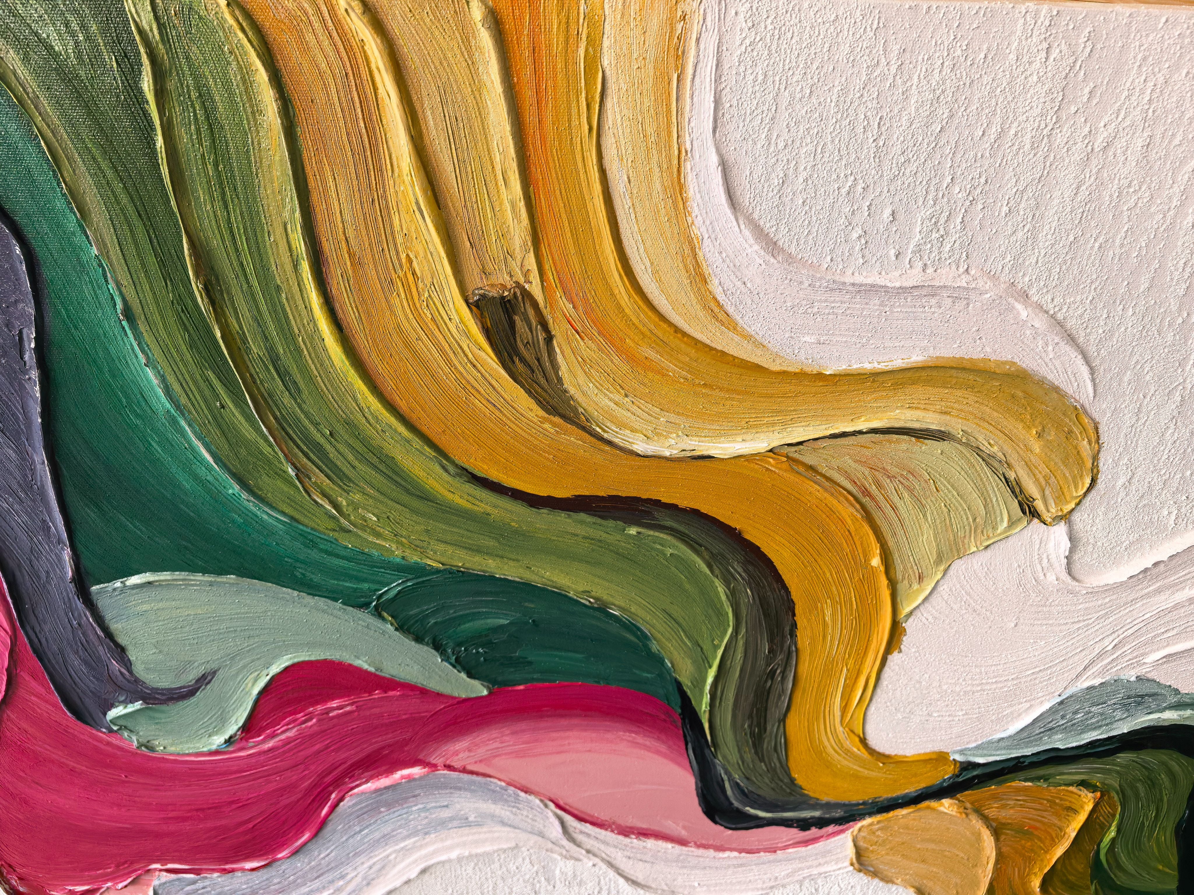 Earth's Veins – Modern Sculptural Texture Abstract Painting | Wabi-Sabi Vintage Green Entryway Wall Art