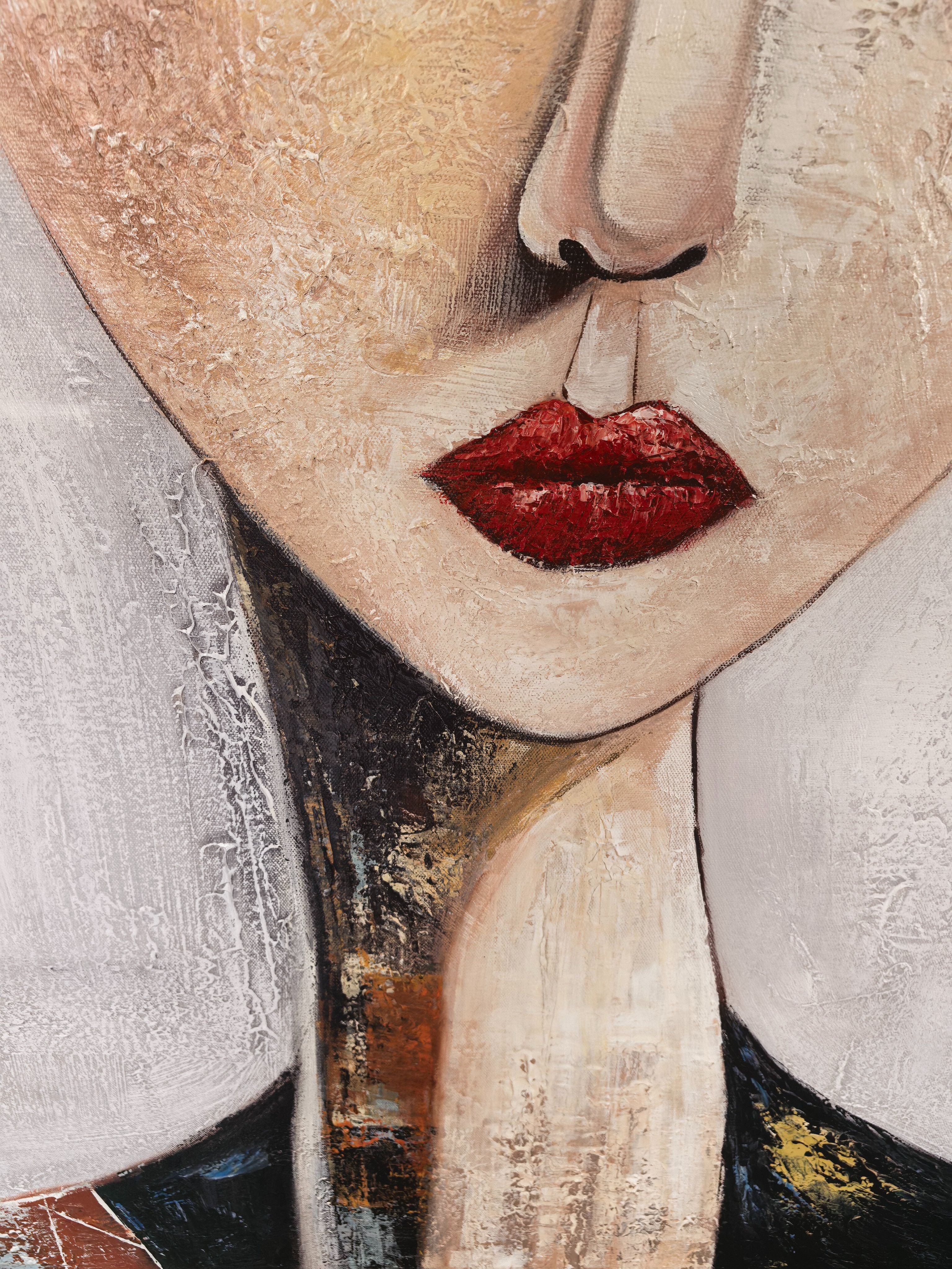 The Sapphire Gaze – Expressionist Modigliani-Style Woman Portrait Painting | Retro Minimalist Living Hallway Art