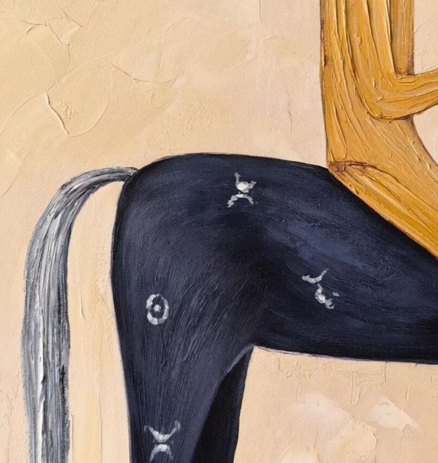 Blue & Spot Diptych – Vintage Americana Two Folk Riders Two-Panel Painting | Wabi-Sabi Living Room Art