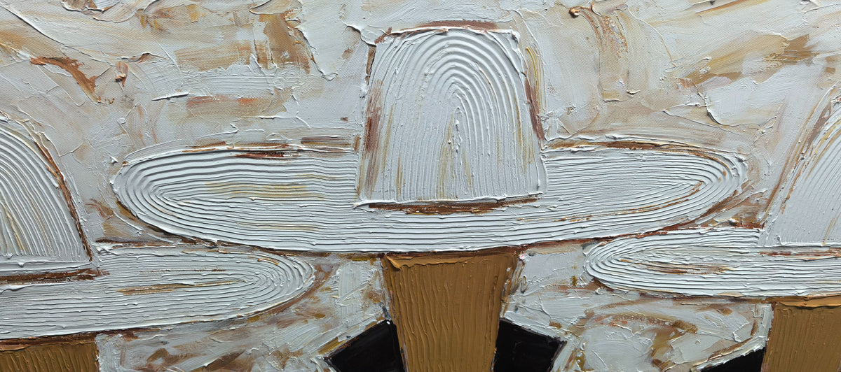 White Hats Stand – Vintage Americana Three Cowboys in White Sombreros Painting | Rustic Modern Living Room Art