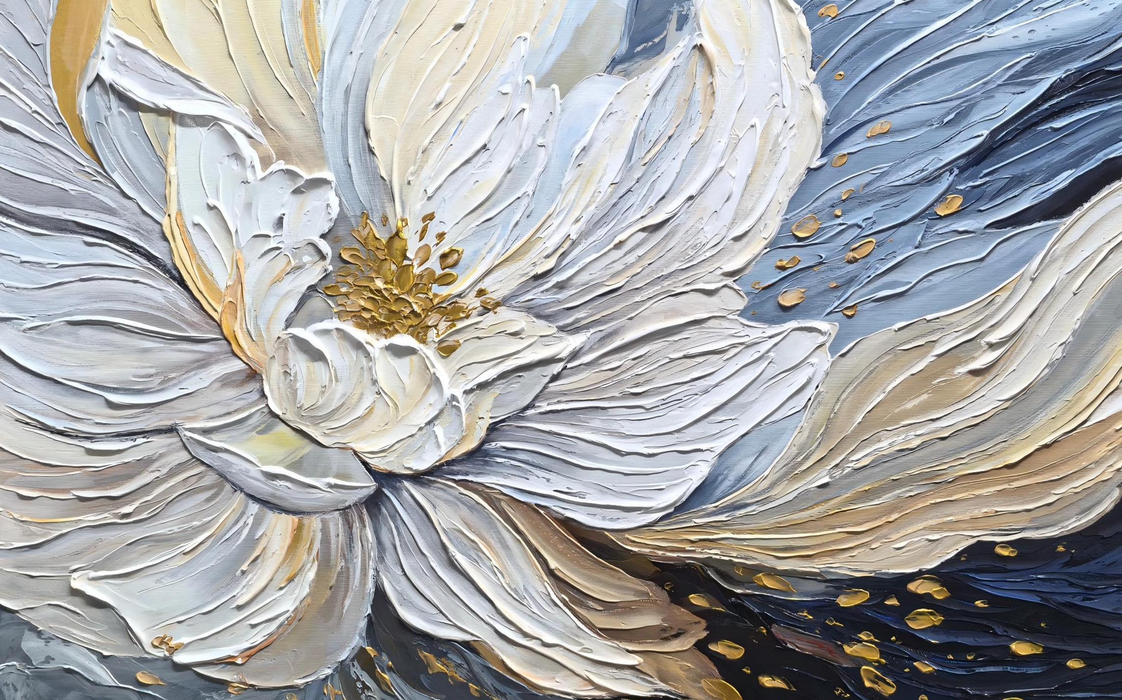 Flowing Gilt – Modern Luxury Abstract Floral Impasto Canvas | Elegant Living Room Wall Art