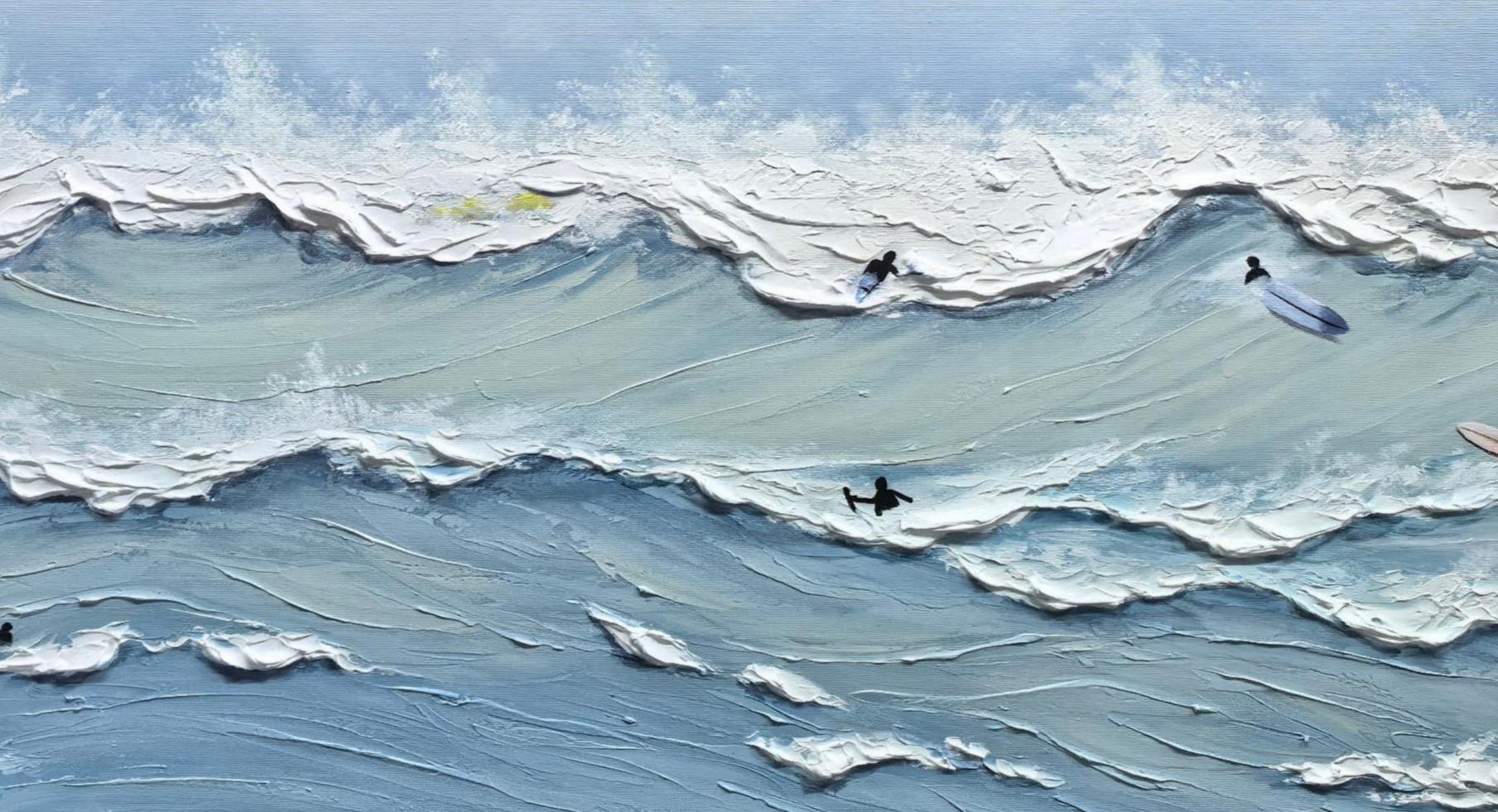 Ocean's Rhythm – Modern Impasto Sea Wave Painting | Creative Coastal Textured Living Room Art