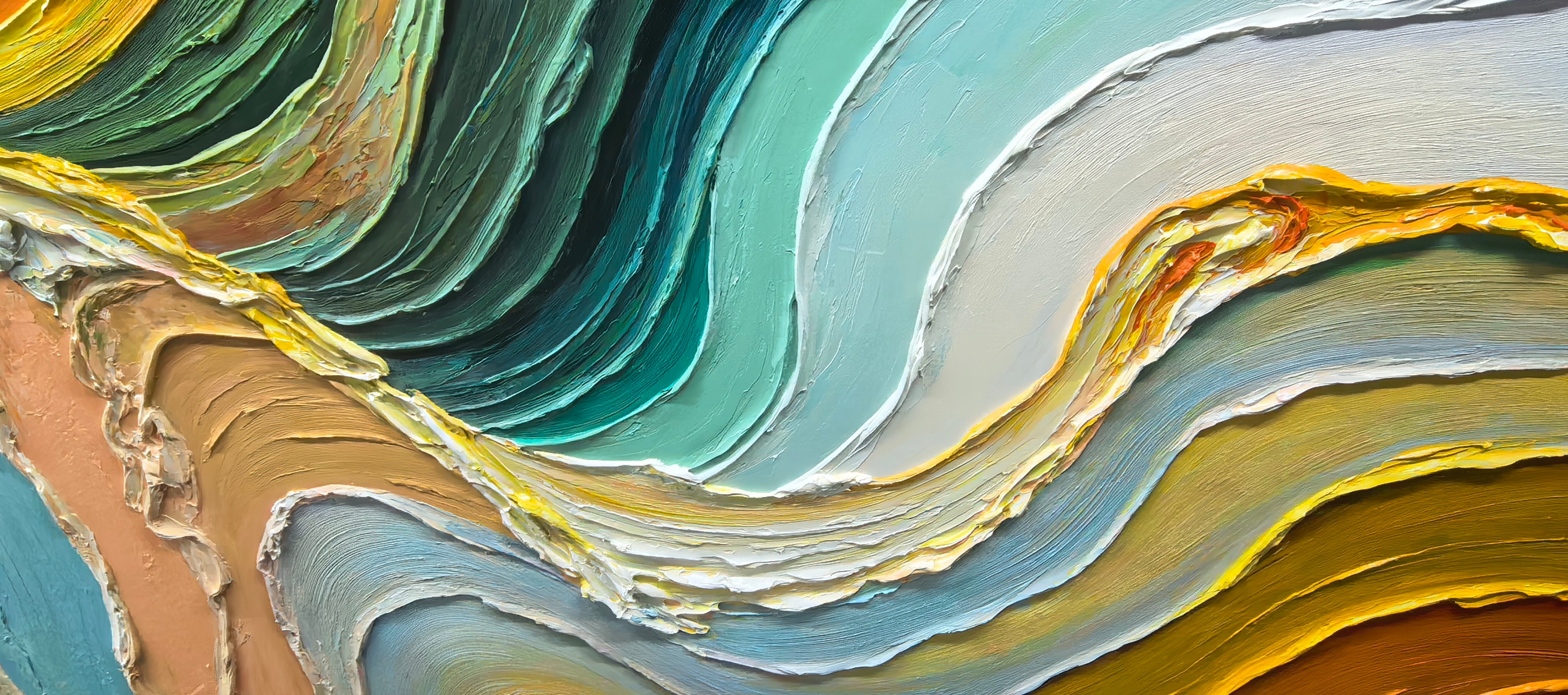 Luminous Veins – Wabi-sabi Heavy Impasto Abstract Painting | Contemporary Minimalist Living Room Art