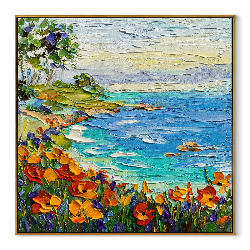 Positano Afternoon Light – Blue & Terracotta Cliffside Village Painting | Coastal Living Room Wall Art