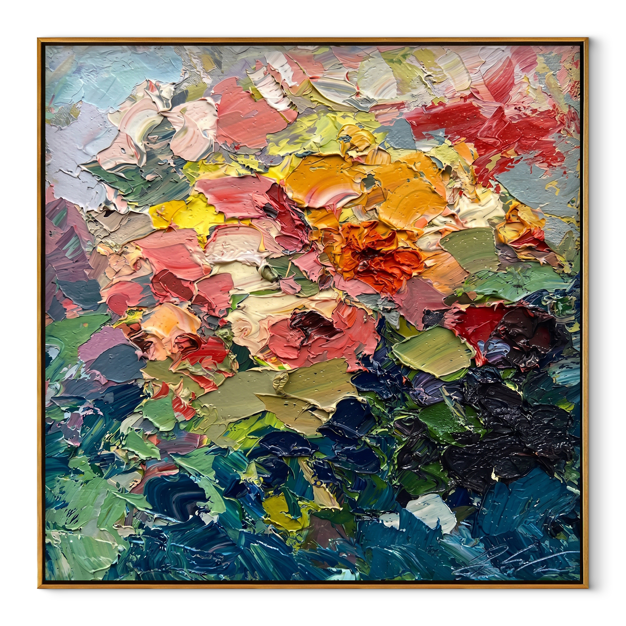 Crimson Petal Blaze painting in a wood frame on a white background